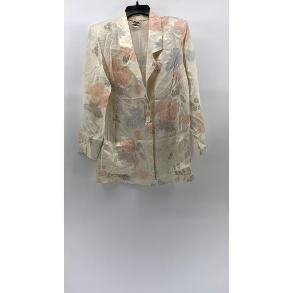 MANHATTAN PLAZA Women's Vintage Beige Floral Single-Button Blazer SZ 10 - Picture 1 of 12